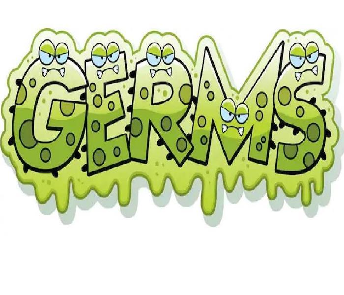 GERMS written out with green circles in bubble letters